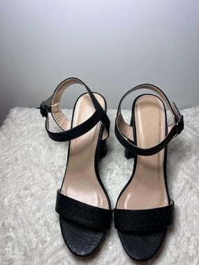 DBDK Black Textured Block Heel Sandals - Women's Ankle Strap Heels